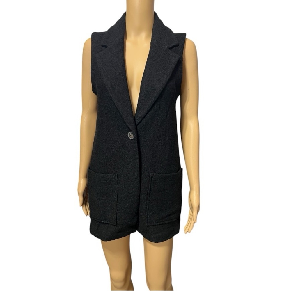 Tahari Wool Blend Duster Vest With Pockets in Black Size XS/TP